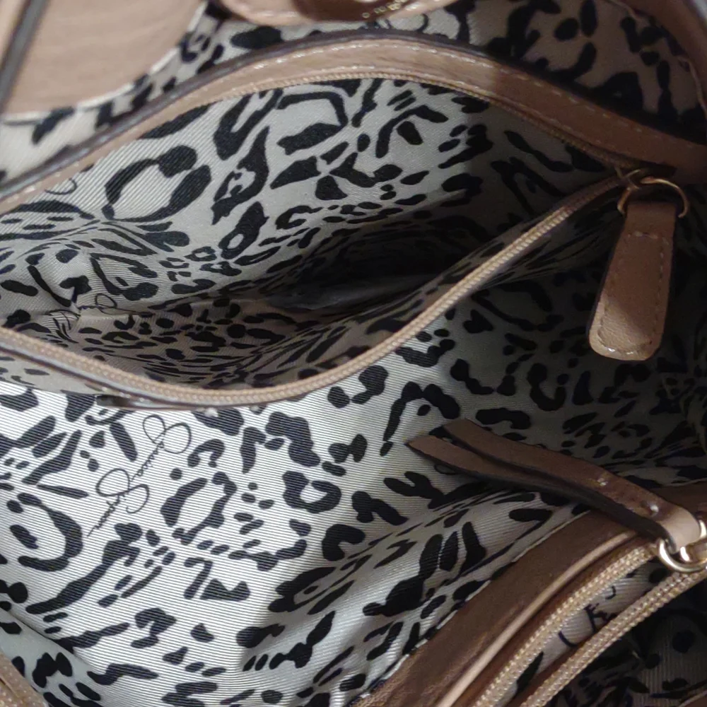 Jessica Simpson Women's Cream Faux Leather Camille Hobo Bag Tote with Gold Beads